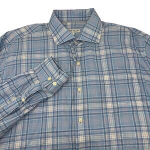 Peter Millar Large Blue Pink Check Plaid Long‎ Sleeve Button Up Shirt